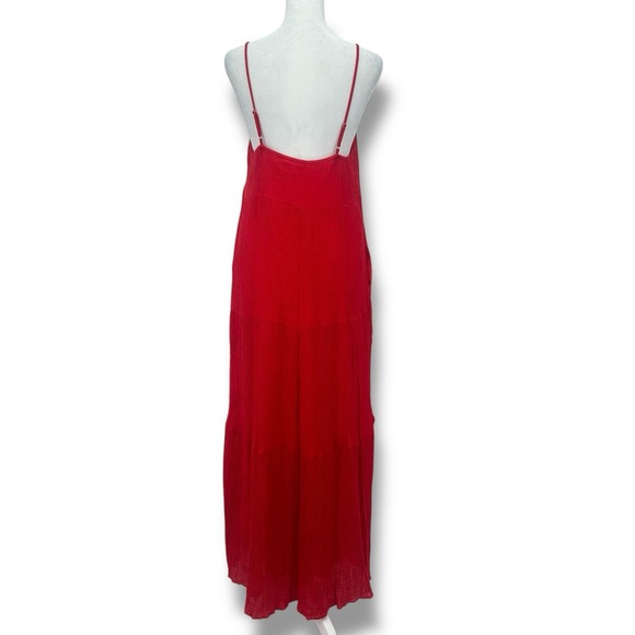 Chelsea28 Women Red Crinkle Maxi Dress Boho Resort Tie Front Spaghetti M - Picture 2 of 10